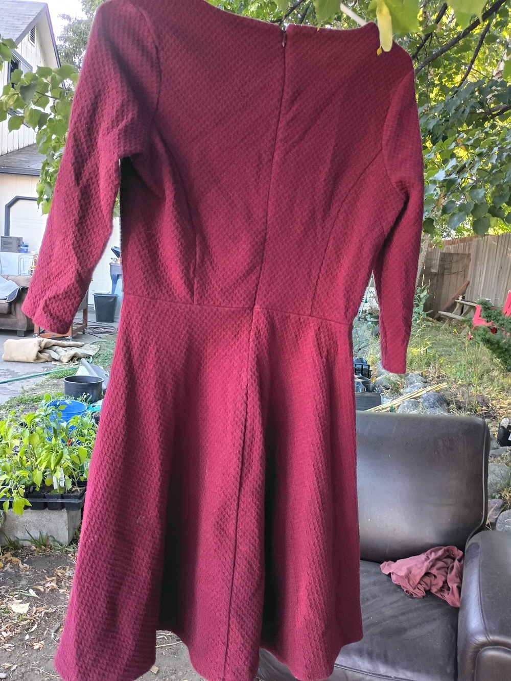 Women's Textured Fit-and-Flare Dress - Burgundy